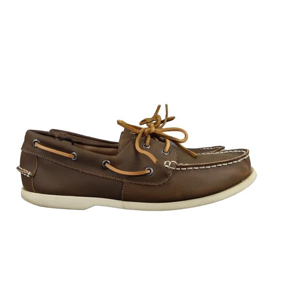 J Crew Shoes Mens 11 Casual Boat Deck Loafer Moc Toe Classic Brown Preppy 2 Eye - Picture 2 of 10